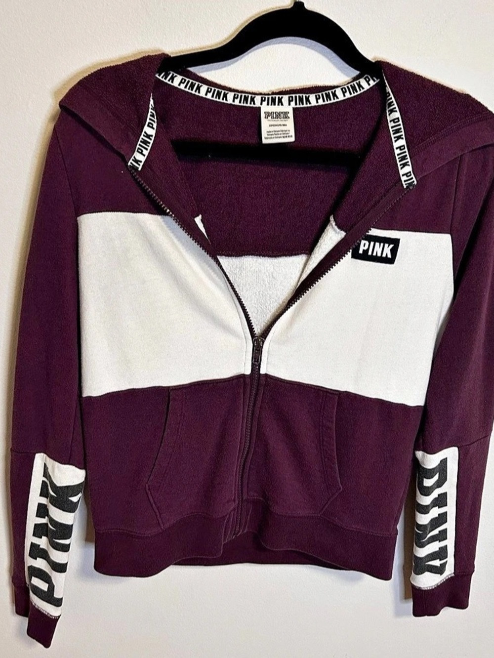 PINK Color Block Zip Hoodie in Purple & White Size XS Like New